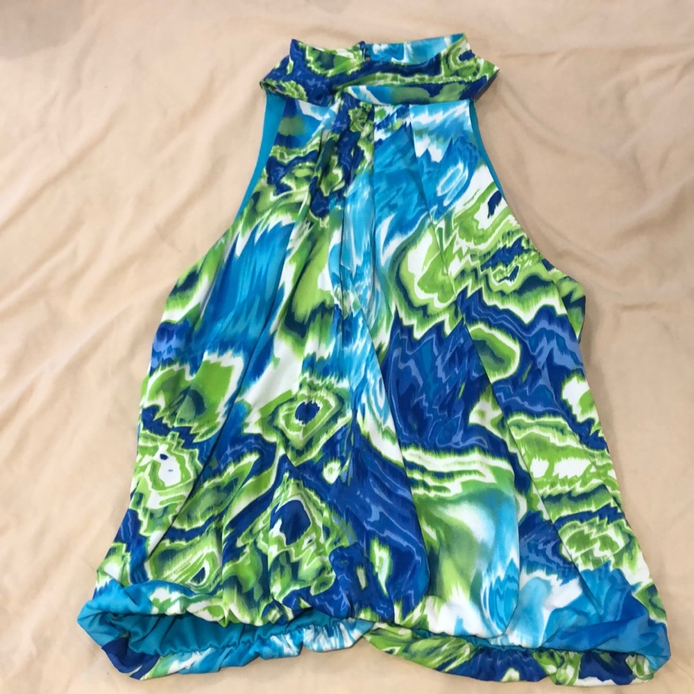 Carrie Allen high button neck top, sleeveless